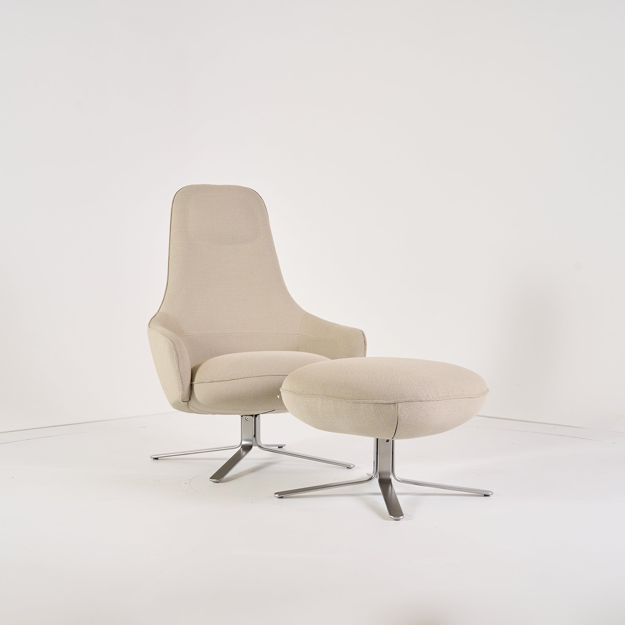 MOA Swivelling Armchair & Ottoman by Ligne Roset in Vidar Mastic | Open Box – Excellent | Shop Now | MO-LIR-19500200_19500600-1247-Hero Image-6