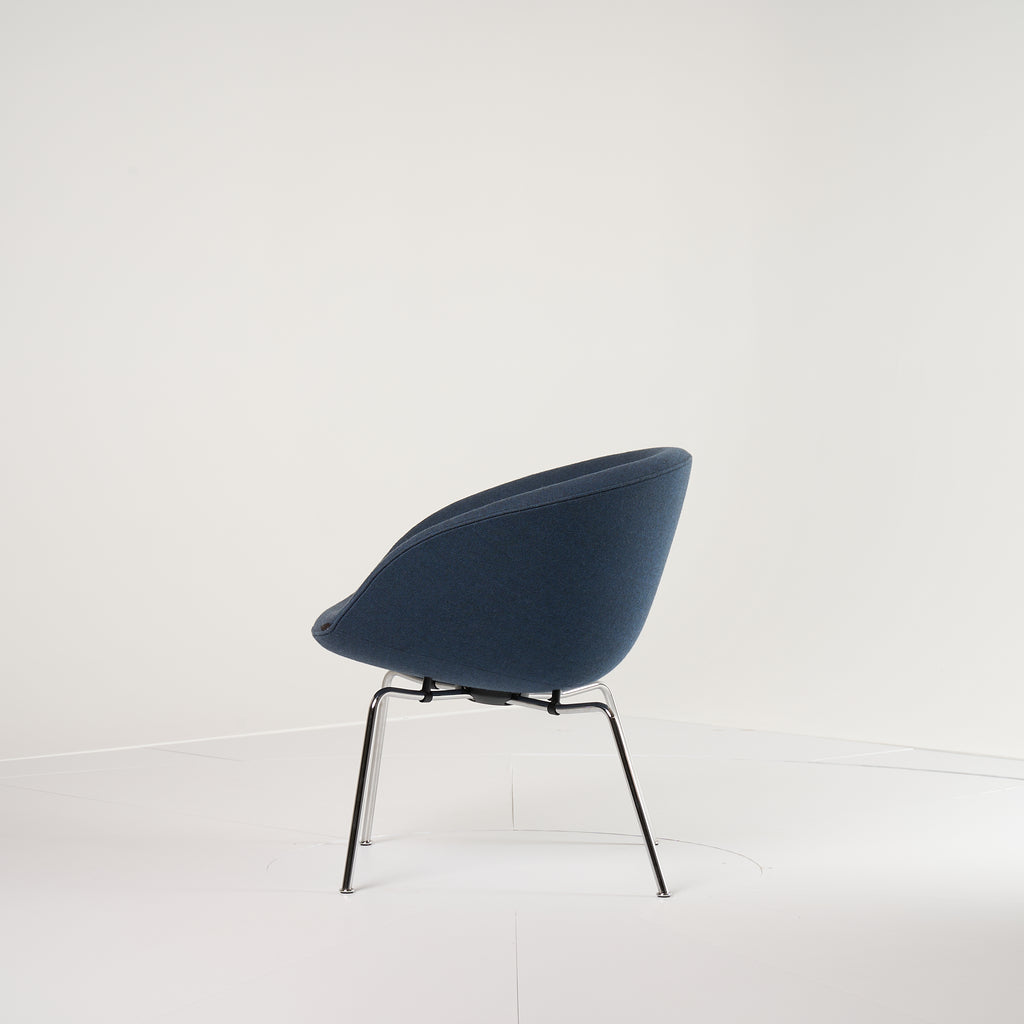 Pot Chair  by Fritz Hansen in Capture 6001 - Blue  / Chrome | Floor Sample – Very Good | Shop Now | MO-FHA-3118-30-Hero Image-5