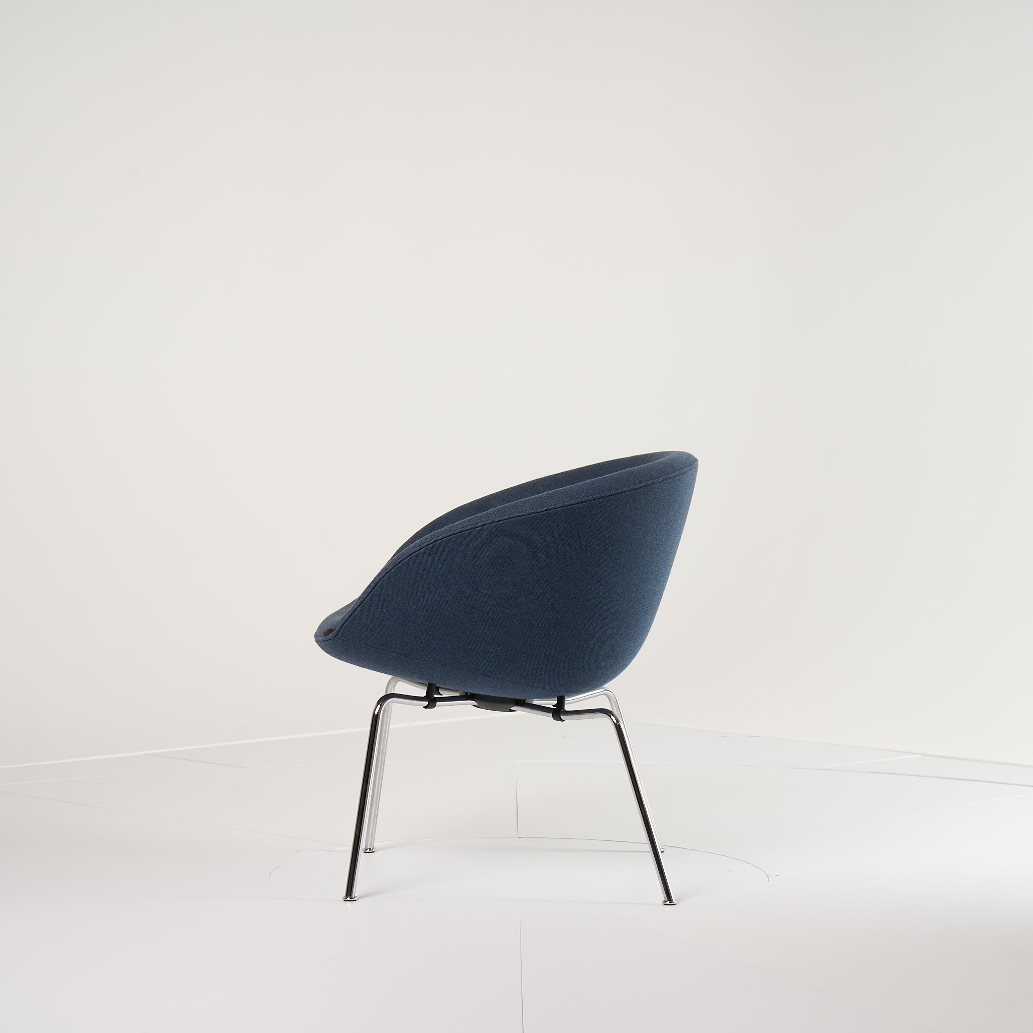 Pot Chair  by Fritz Hansen in Capture 6001 - Blue  / Chrome | Floor Sample – Very Good | Shop Now | MO-FHA-3118-30-Hero Image-5