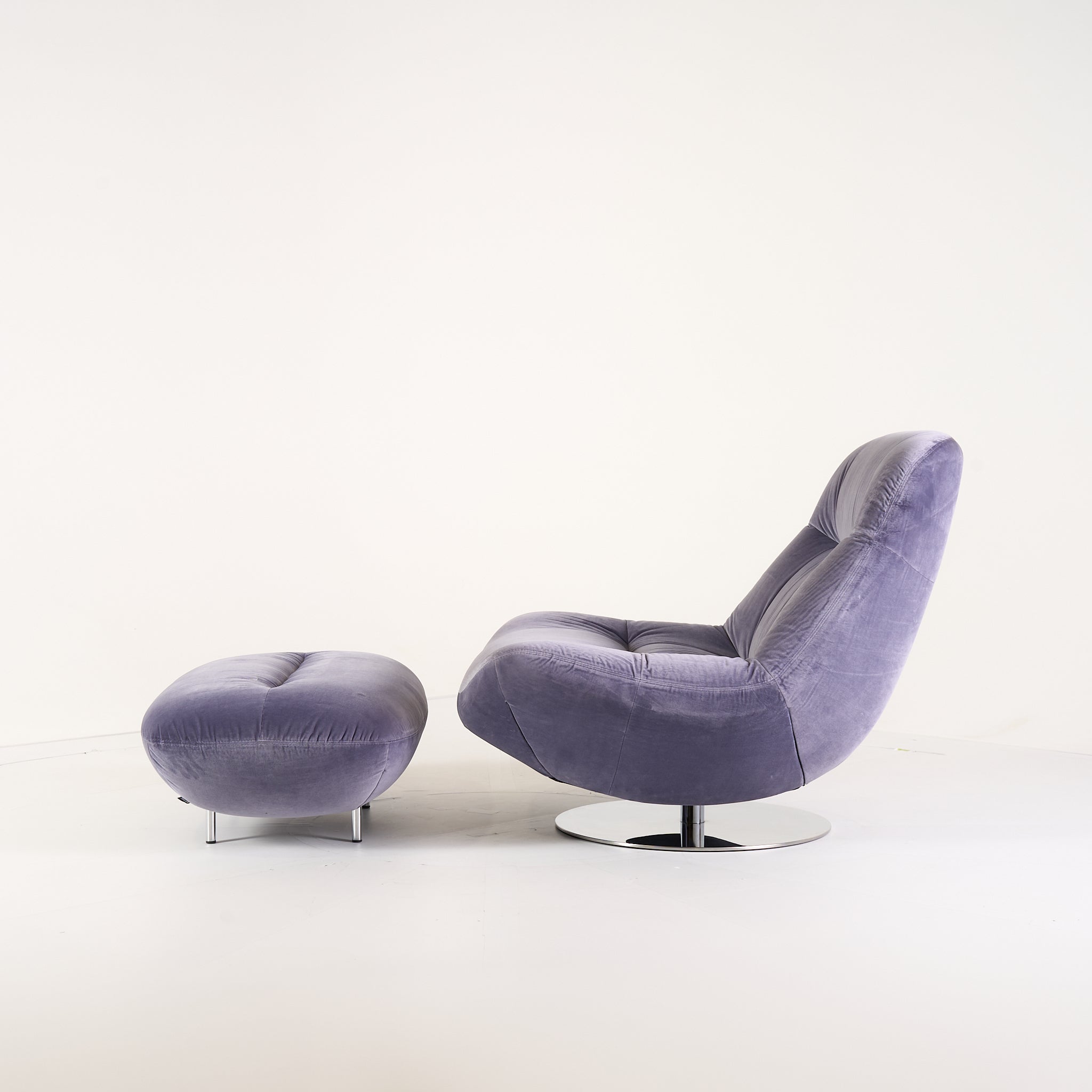 Manarola Swivelling Armchair w/ Footstool by Ligne Roset in Harald Pigeon | Floor Sample – Very Good | Shop Now | MO-LIR-14090200_14090350-1217-Hero Image-6