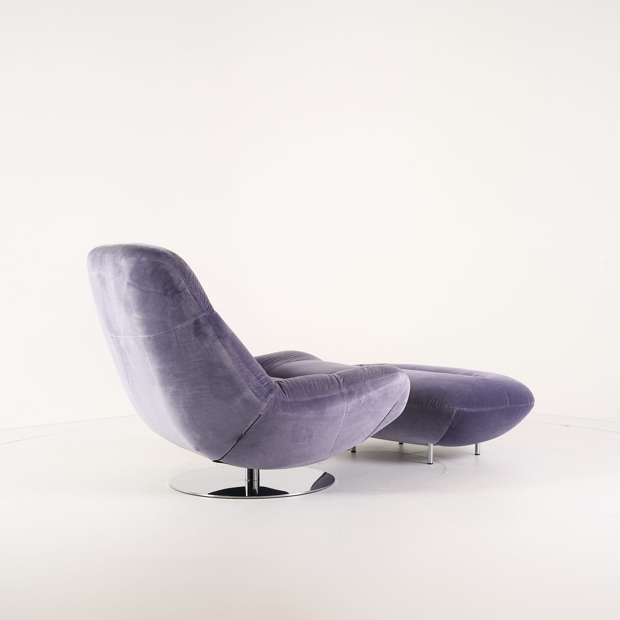 Manarola Swivelling Armchair w/ Footstool by Ligne Roset in Harald Pigeon | Floor Sample – Very Good | Shop Now | MO-LIR-14090200_14090350-1217-Hero Image-4