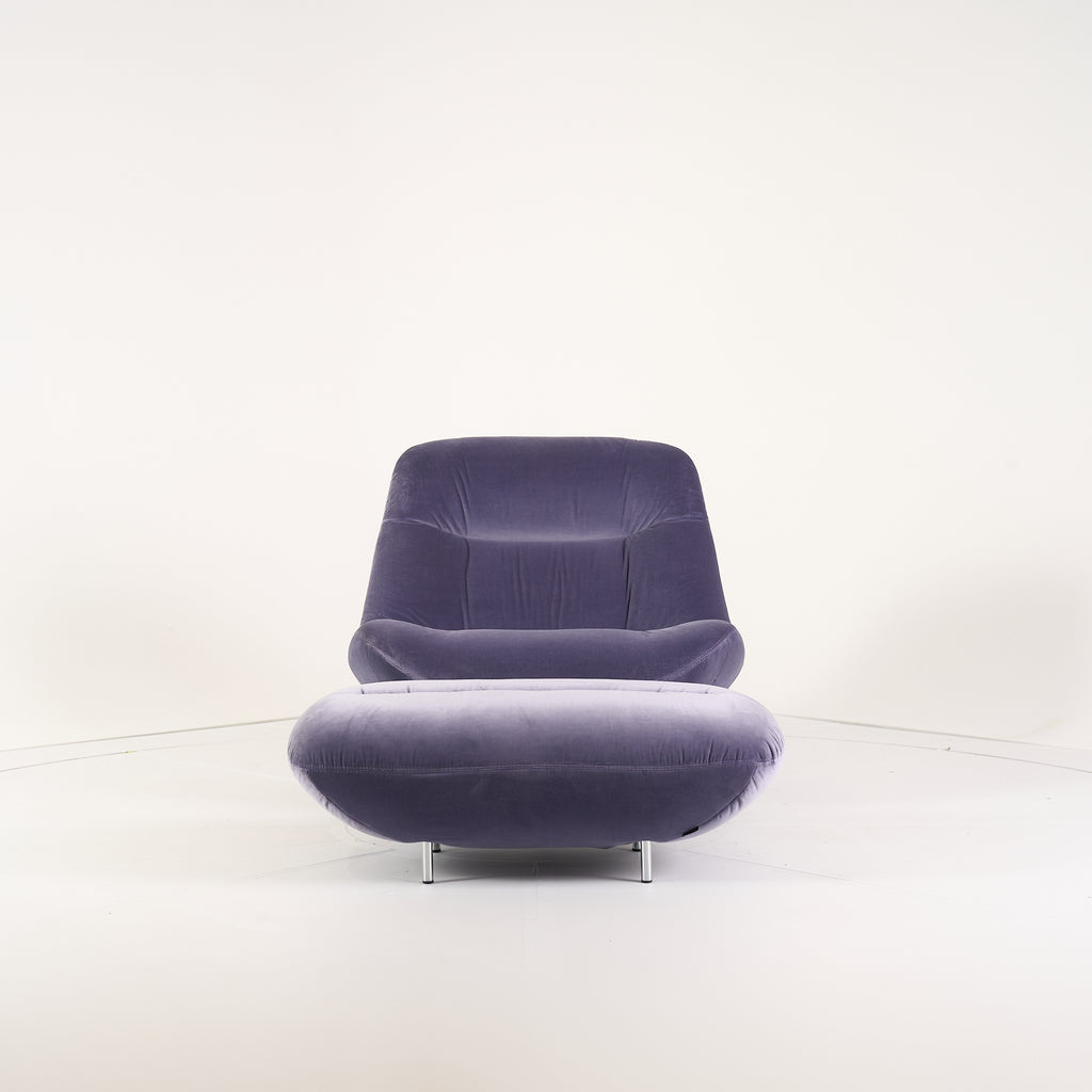 Manarola Swivelling Armchair w/ Footstool by Ligne Roset in Harald Pigeon | Floor Sample – Very Good | Shop Now | MO-LIR-14090200_14090350-1217-Hero Image-1