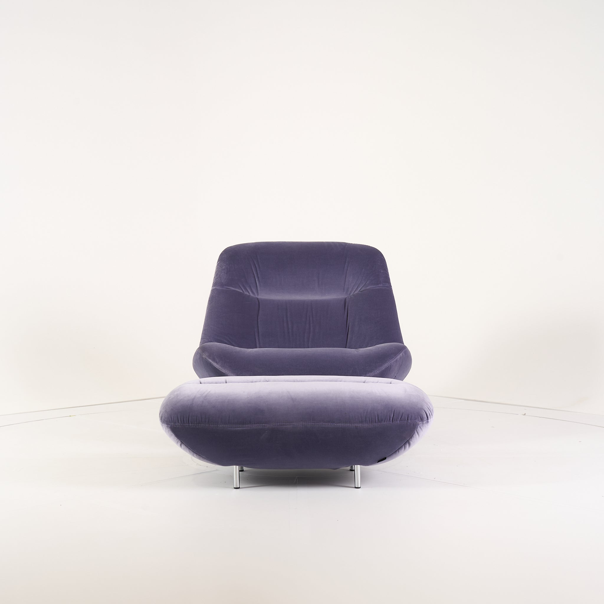 Manarola Swivelling Armchair w/ Footstool by Ligne Roset in Harald Pigeon | Floor Sample – Very Good | Shop Now | MO-LIR-14090200_14090350-1217-Hero Image-1