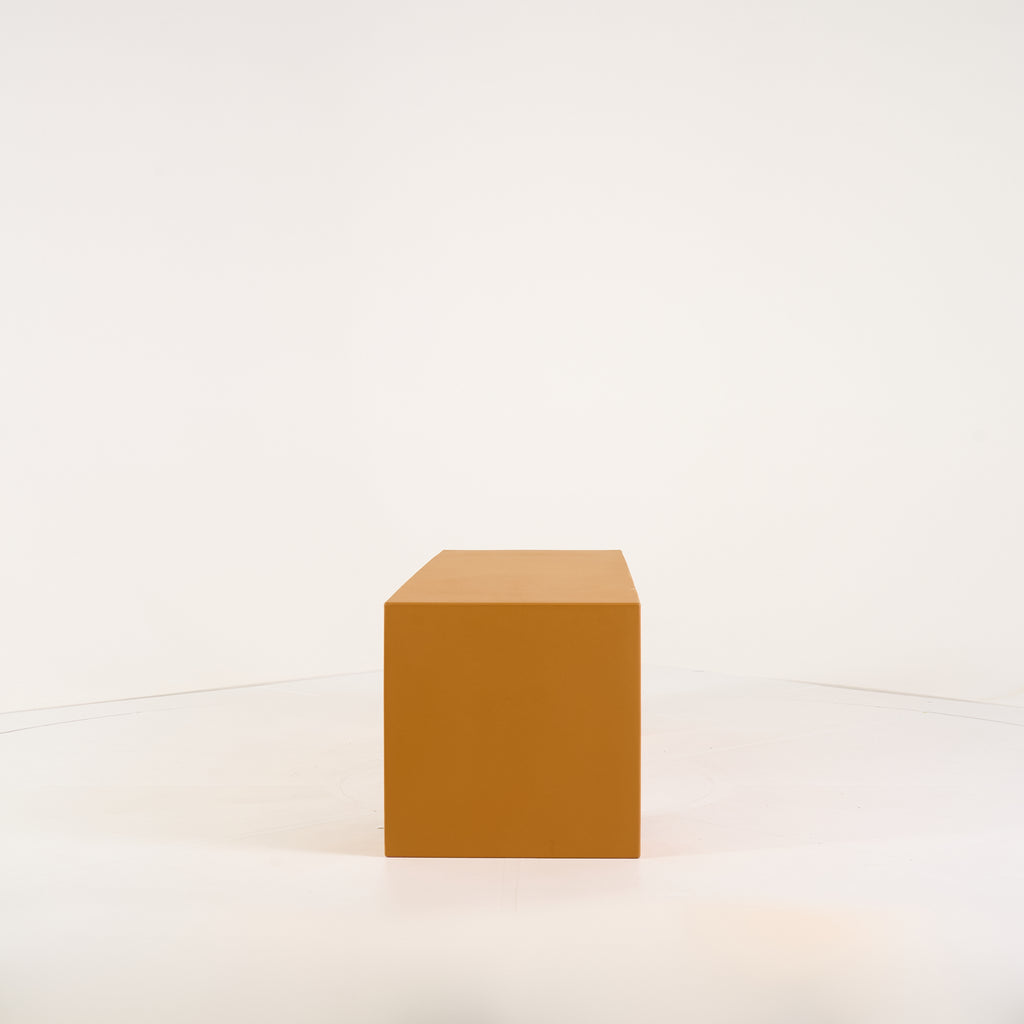 Vignelli Bench by Heller in Medium / Ochre | Well Loved – Fair | Shop Now | MO-HLR-1034_31-1365-Hero Image-3