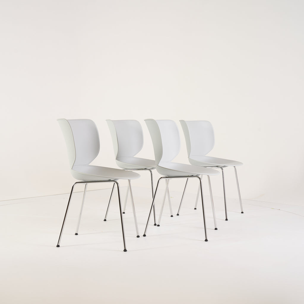 Hana Chairs Unupholstered Set of 4 by Moooi in Concrete Grey / Chrome, Non-Stacking | Floor Sample – Very Good | Shop Now | MO-MOO-8718282380568-142-Hero Image-1