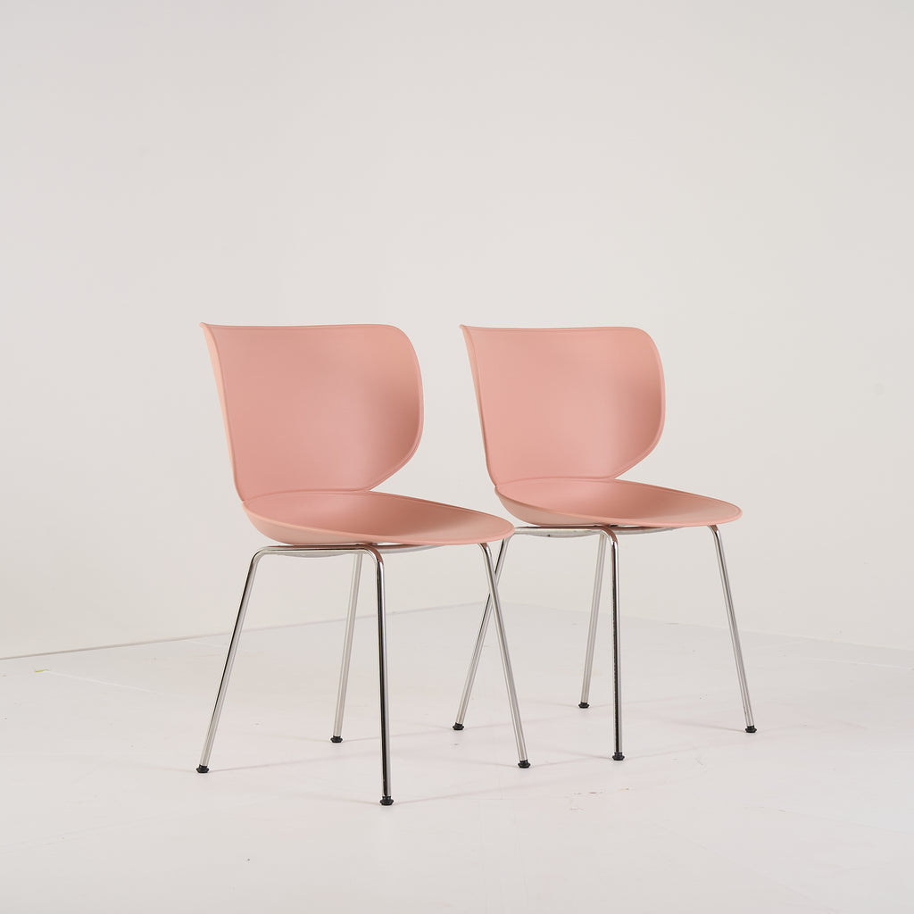 Hana Chairs Unupholstered Set of 2 by Moooi in Dusty Pink / Chrome, Non-Stacking | Floor Sample – Very Good | Shop Now | MO-MOO-8718282380360-141-Hero Image-4