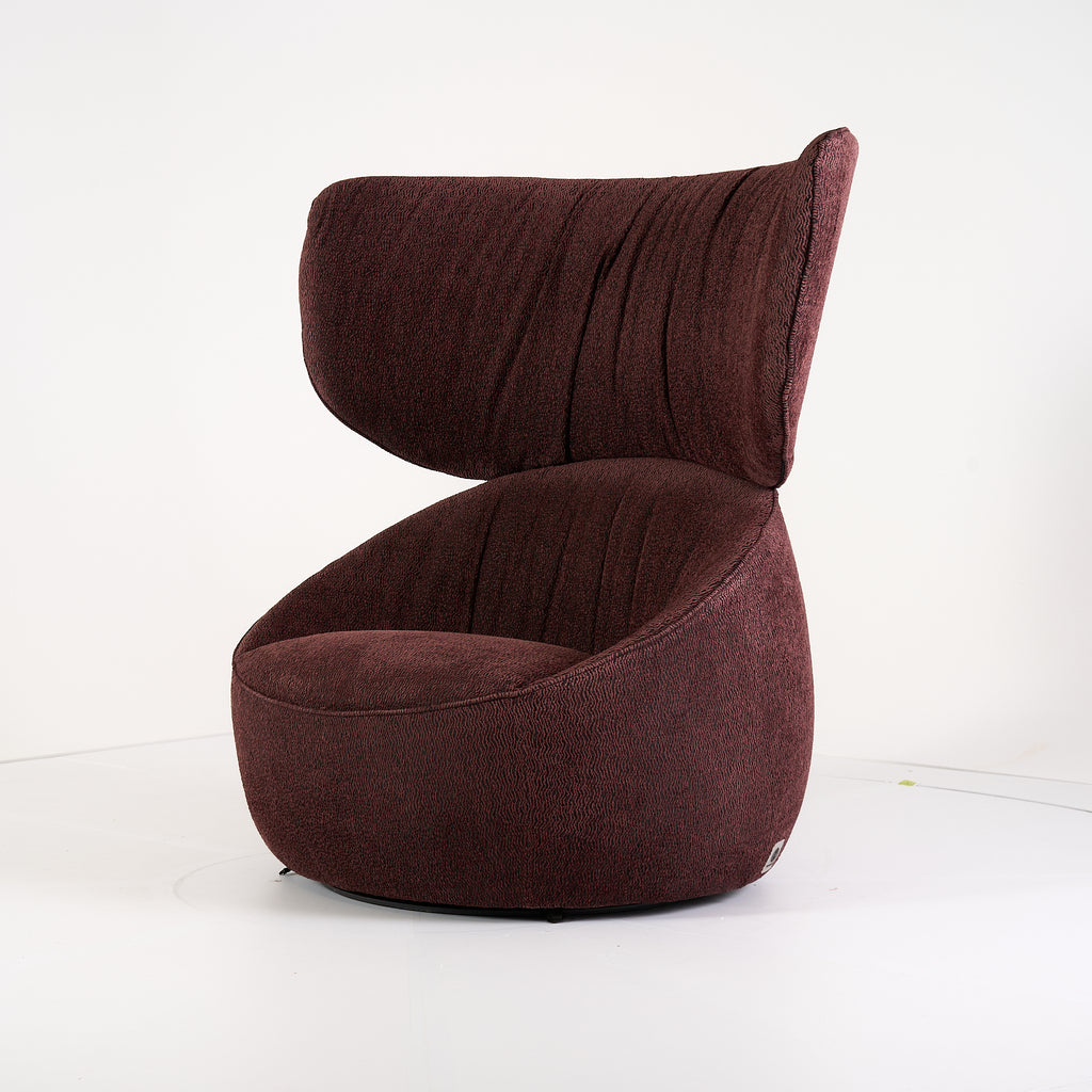 Hana Armchair Wingback by Moooi in Calligraphy Bird / Jacquard Plum | Gently Used – Good | Shop Now | MO-MOO-8718282751986-167-Hero Image-2