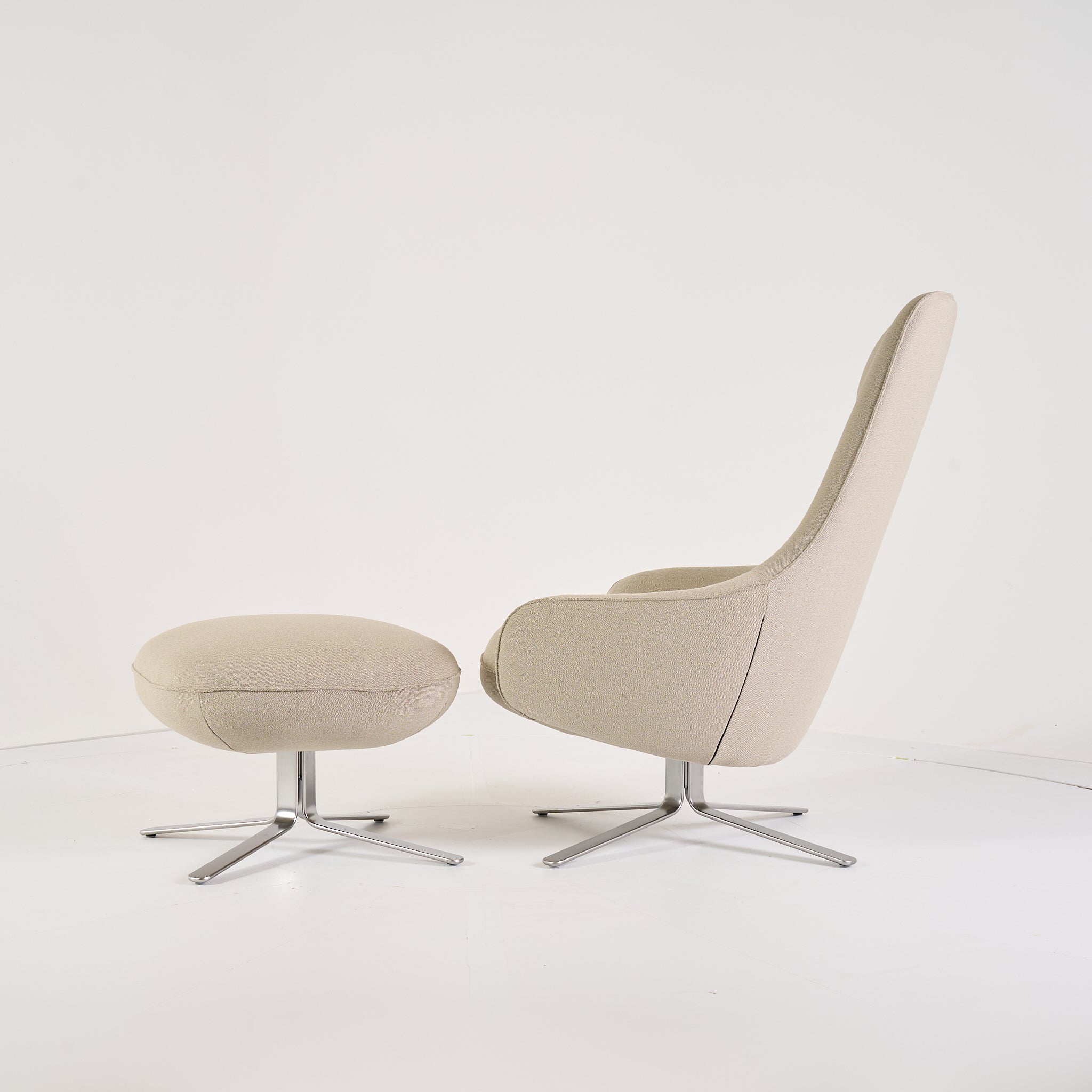 MOA Swivelling Armchair & Ottoman by Ligne Roset in Vidar Mastic | Open Box – Excellent | Shop Now | MO-LIR-19500200_19500600-1247-Hero Image-1
