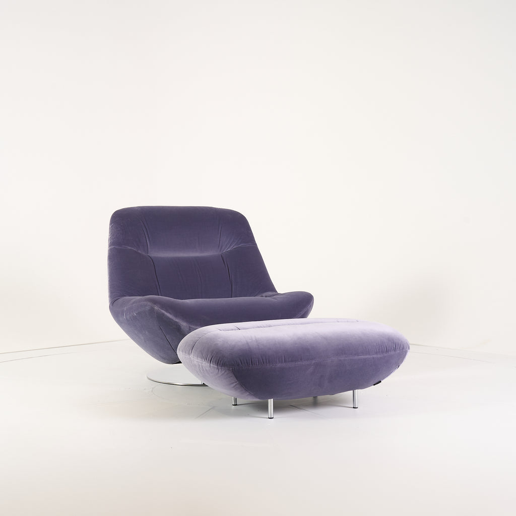 Manarola Swivelling Armchair w/ Footstool by Ligne Roset in Harald Pigeon | Floor Sample – Very Good | Shop Now | MO-LIR-14090200_14090350-1217-Hero Image-2