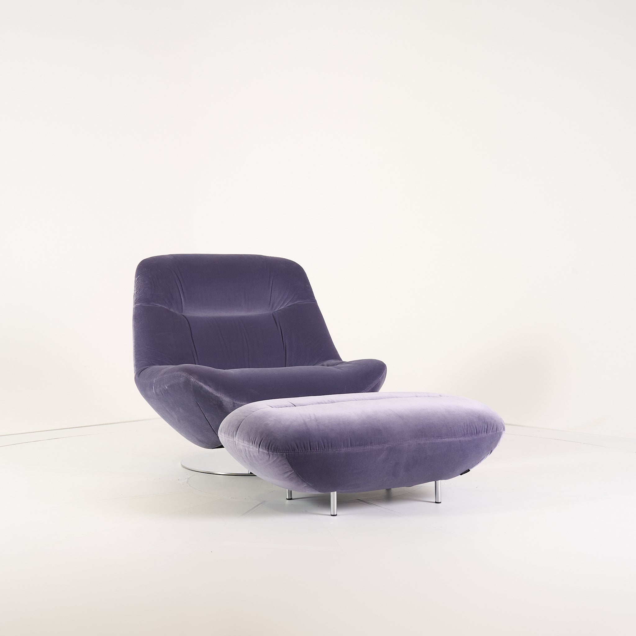 Manarola Swivelling Armchair w/ Footstool by Ligne Roset in Harald Pigeon | Floor Sample – Very Good | Shop Now | MO-LIR-14090200_14090350-1217-Hero Image-2