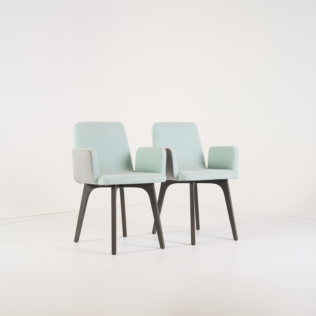 Vik Carver Chair with Arms (Set of 2) by Ligne Roset in Divina Aigue / Steelcut Trio Marine | Floor Sample – Very Good | Shop Now | MO-LIR-10261241-1203-Hero Image-2