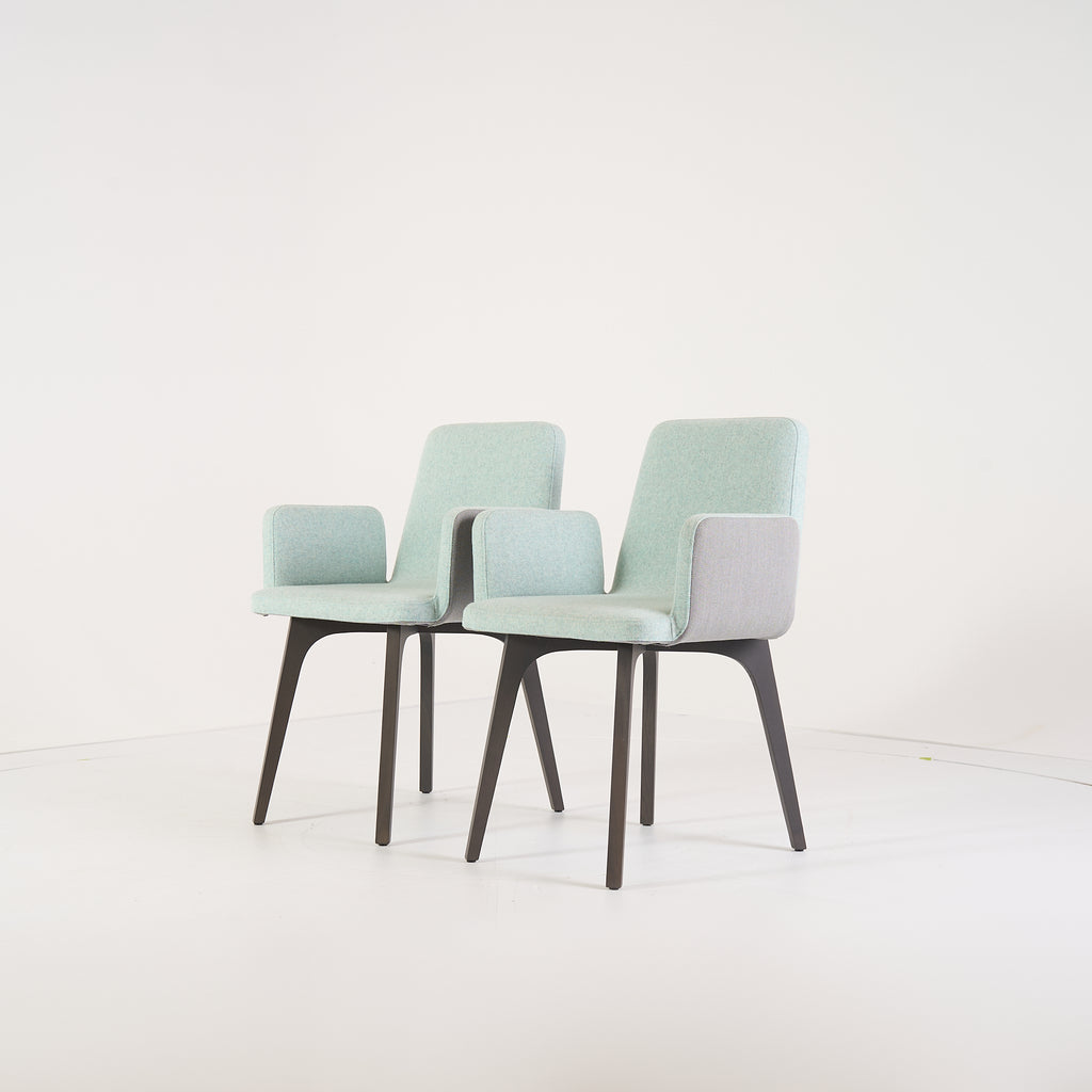 Vik Carver Chair with Arms (Set of 2) by Ligne Roset in Divina Aigue / Steelcut Trio Marine | Floor Sample – Very Good | Shop Now | MO-LIR-10261241-1203-Hero Image-7