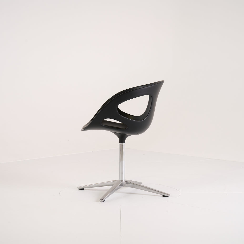 Rin by Fritz Hansen in Black Leather / Fixed Seat / 4-Star Stainless Base | Gently Used – Good | Shop Now | MO-FHA-HK10-70-Hero Image-4