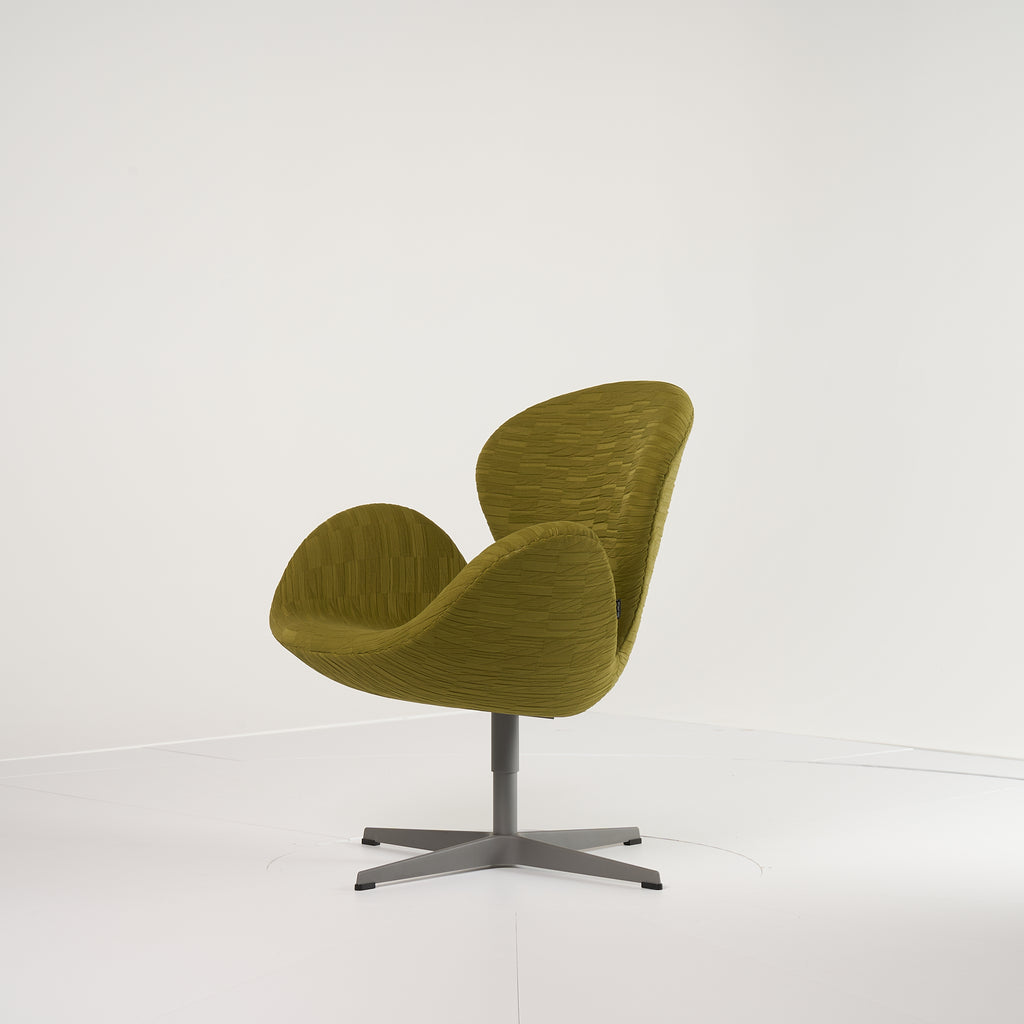 Swan Chair  by Fritz Hansen in Knoll Shadow Play Basil / Brushed Aluminum | Open Box – Excellent | Shop Now | MO-FHA-3320-28-Hero Image-7