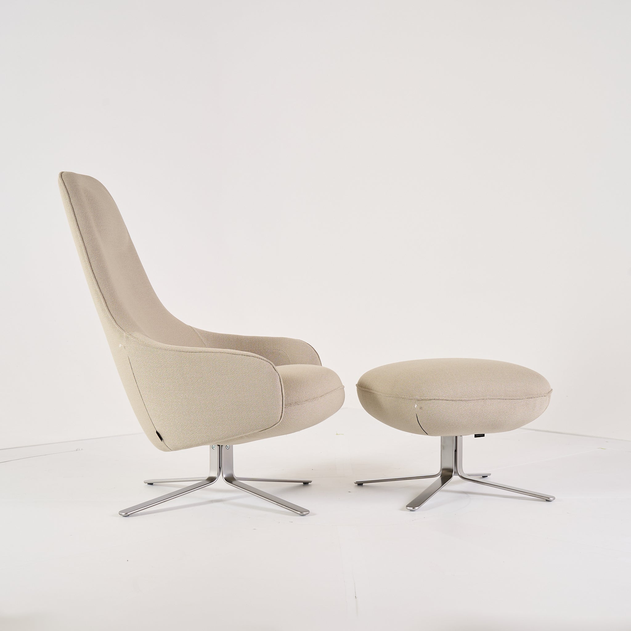 MOA Swivelling Armchair & Ottoman by Ligne Roset in Vidar Mastic | Open Box – Excellent | Shop Now | MO-LIR-19500200_19500600-1247-Hero Image-3