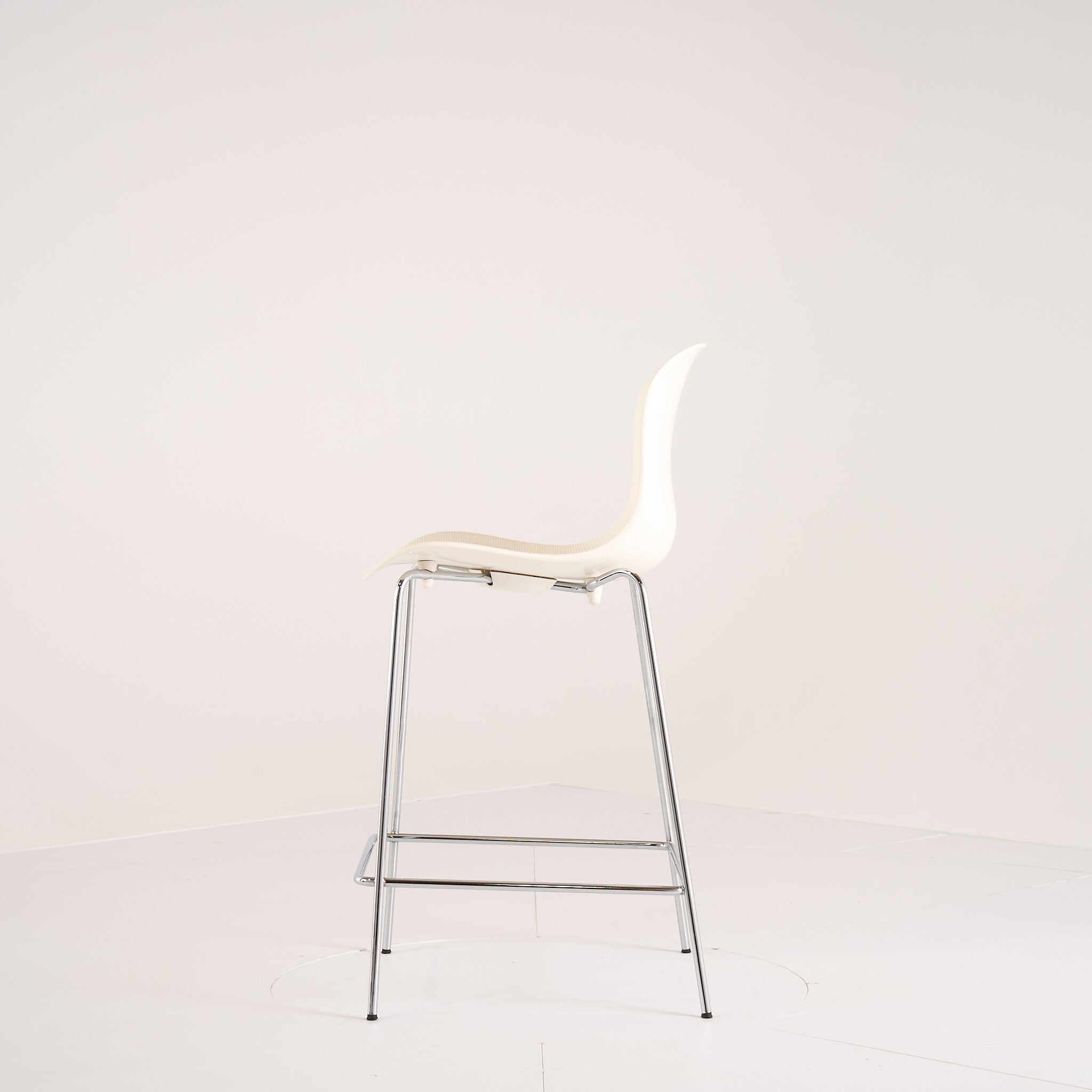 Nap Counter Stool by Fritz Hansen in Milk White / Chrome | Gently Used – Good | Shop Now | MO-FHA-KS58-75-Hero Image-3