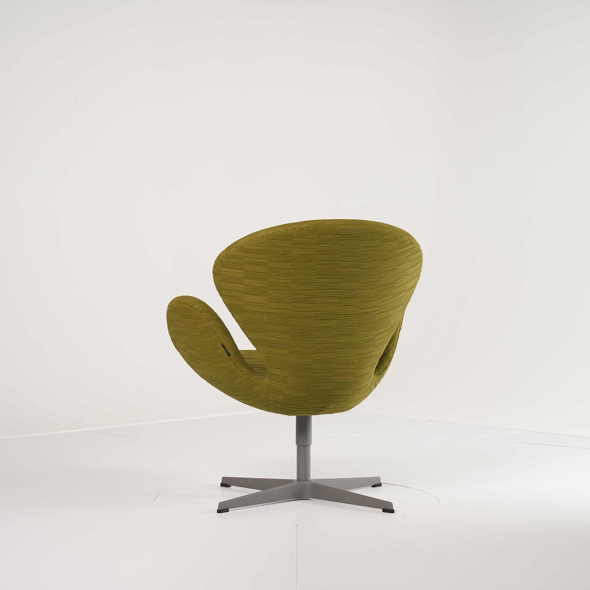 Swan Chair  by Fritz Hansen in Knoll Shadow Play Basil / Brushed Aluminum | Open Box – Excellent | Shop Now | MO-FHA-3320-28-Hero Image-1
