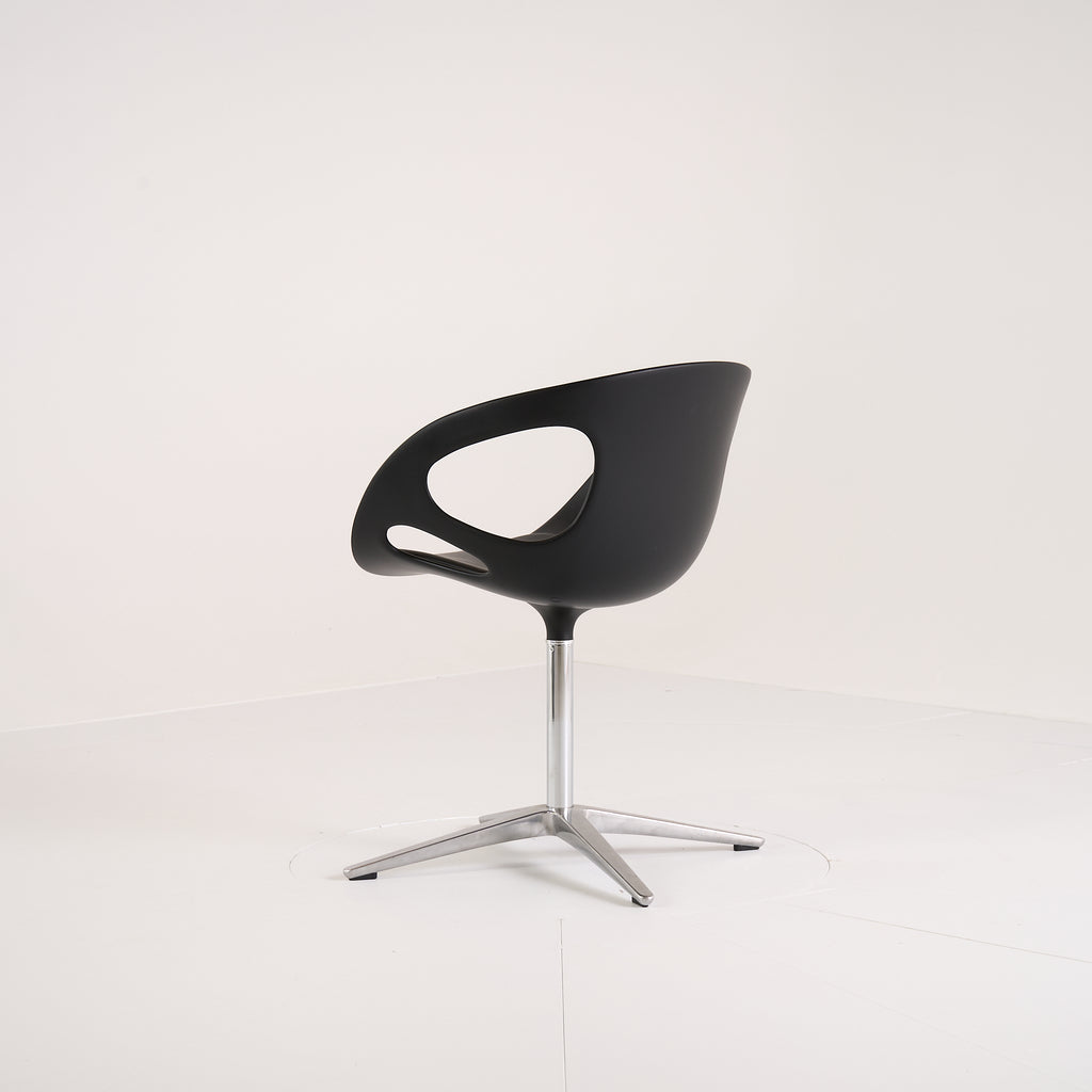 Rin by Fritz Hansen in Black Leather / Fixed Seat / 4-Star Stainless Base | Gently Used – Good | Shop Now | MO-FHA-HK10-70-Hero Image-3