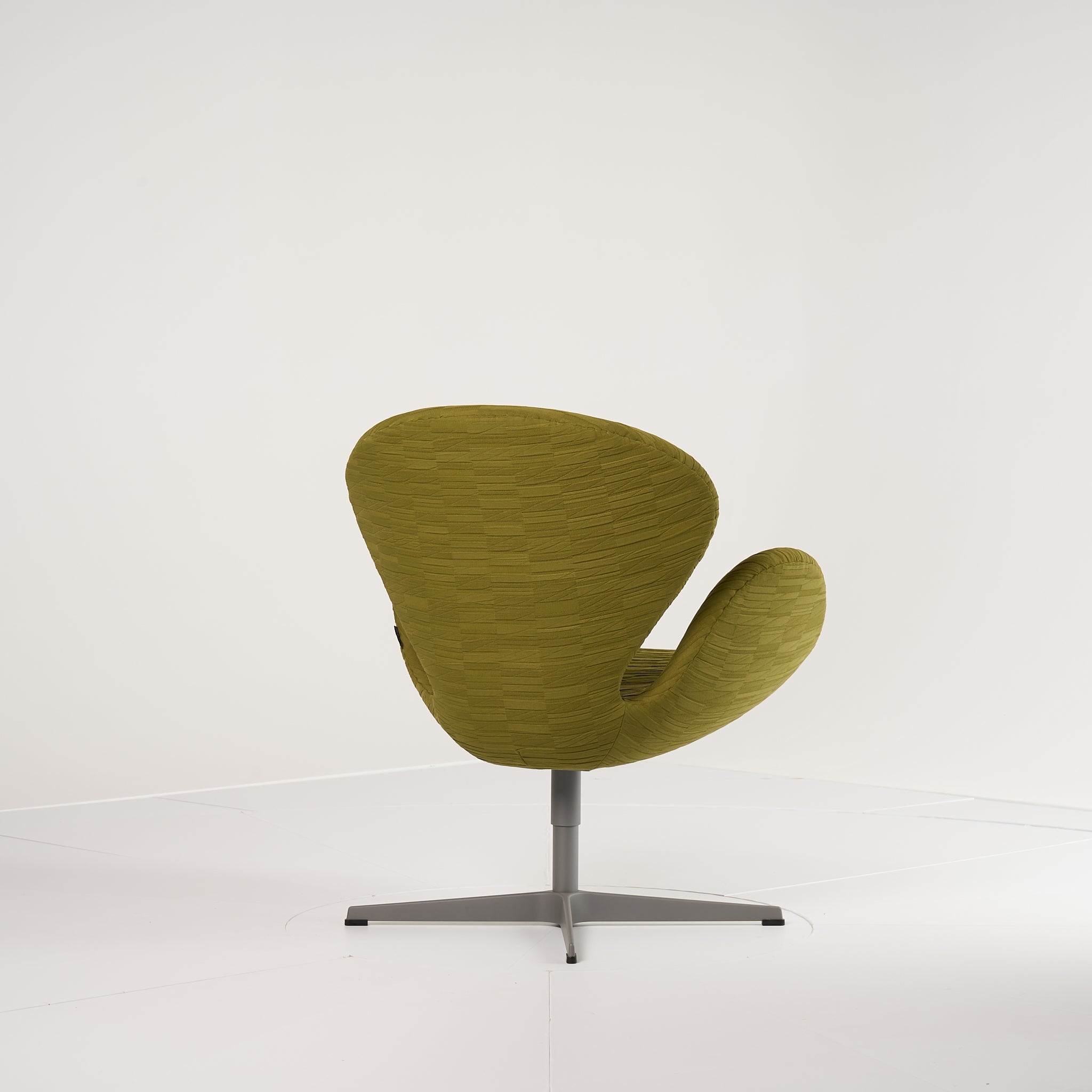 Swan Chair  by Fritz Hansen in Knoll Shadow Play Basil / Brushed Aluminum | Open Box – Excellent | Shop Now | MO-FHA-3320-28-Hero Image-5