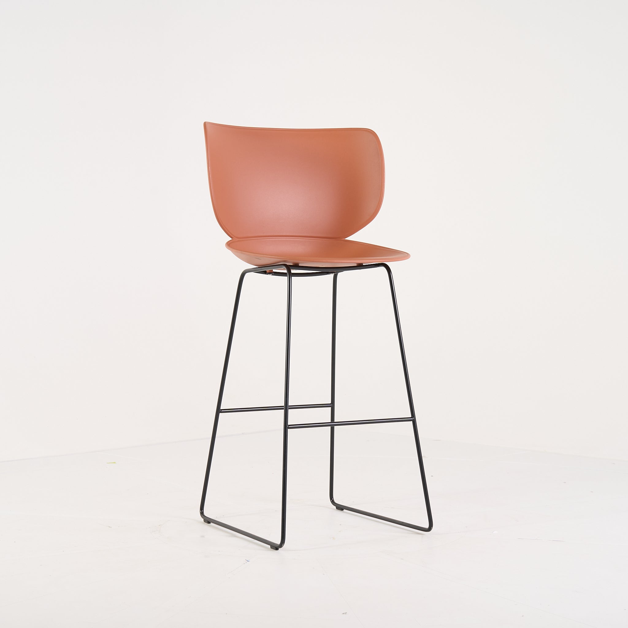 Hana Bar Stool High Un-Upholstered  by Moooi in Terracotta Black Legs | Gently Used – Good | Shop Now | MO-MOO-8718282386935-1431-Hero Image-2