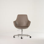 Little Giraffe Chair by Fritz Hansen in Essential Leather Stone / Chrome / Castors | Floor Sample – Very Good | Shop Now | MO-FHA-3211-117-Hero Image-6