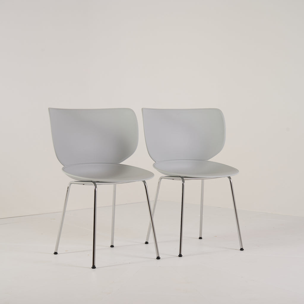 Hana Chairs Unupholstered Set of 2 by Moooi in Concrete Grey/Chrome Non-Stacking | Pristine | Shop Now | MO-MOO-8718282380322-140-Hero Image-2