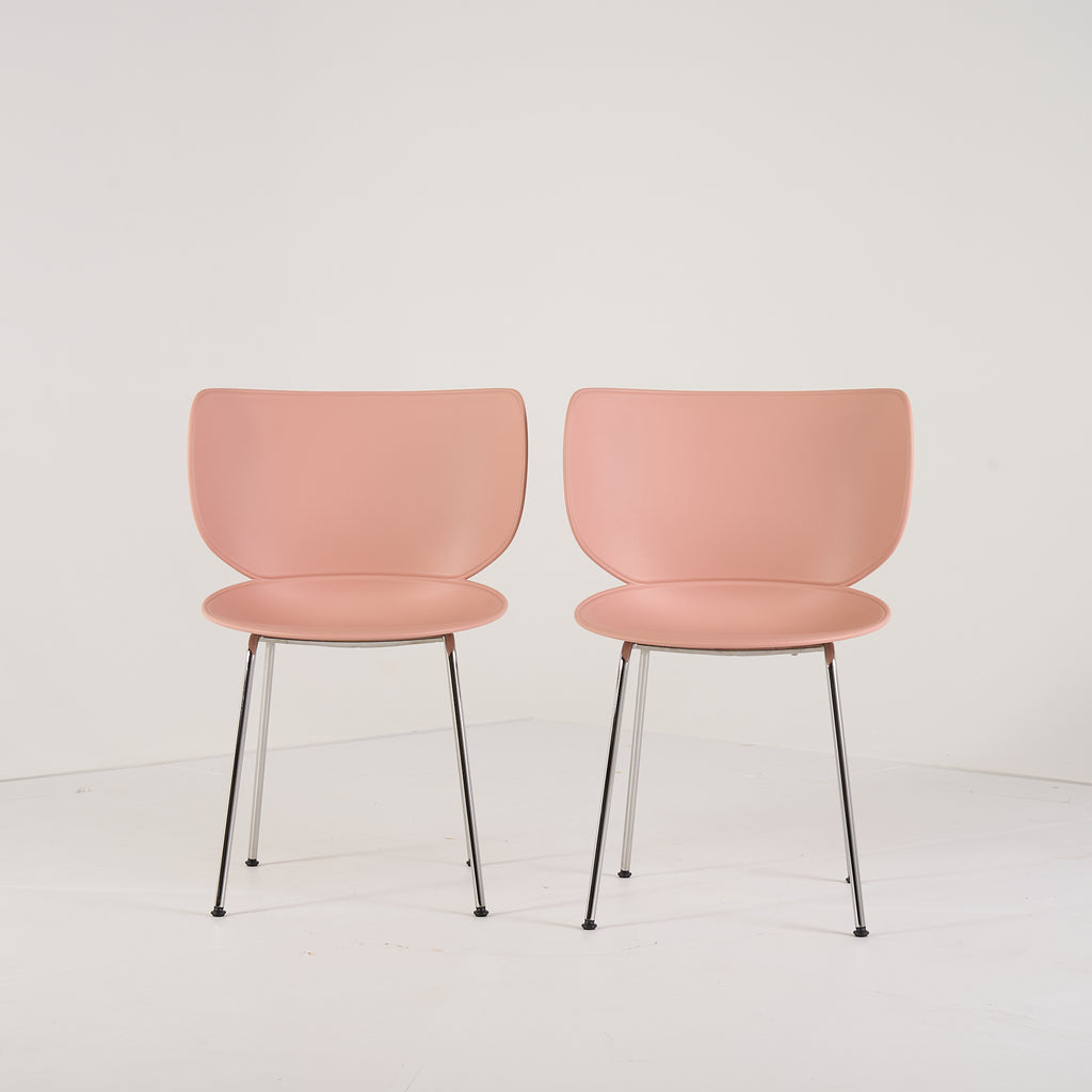 Hana Chairs Unupholstered Set of 2 by Moooi in Dusty Pink / Chrome, Non-Stacking | Floor Sample – Very Good | Shop Now | MO-MOO-8718282380360-141-Hero Image-1