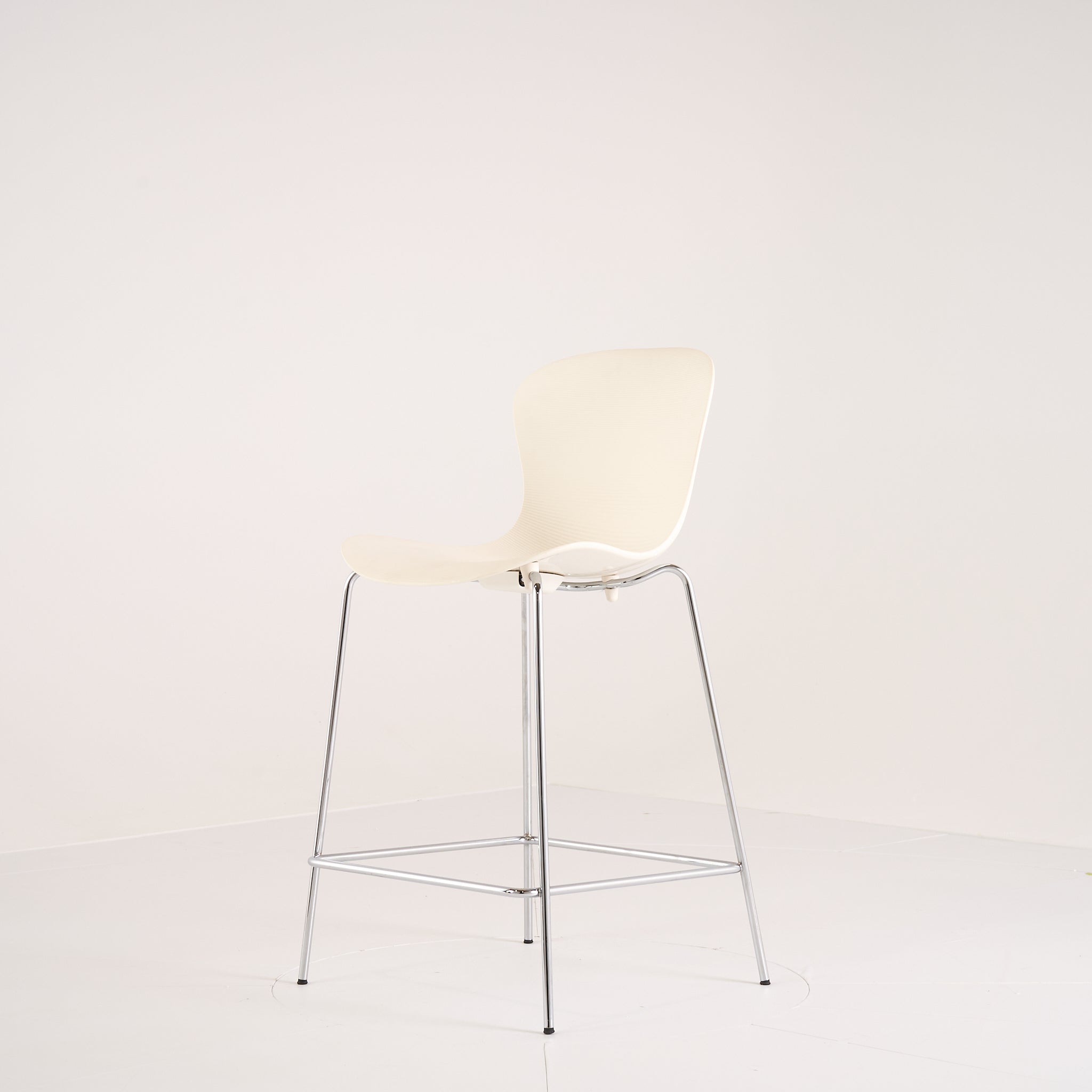 Nap Counter Stool by Fritz Hansen in Milk White / Chrome | Gently Used – Good | Shop Now | MO-FHA-KS58-75-Hero Image-4