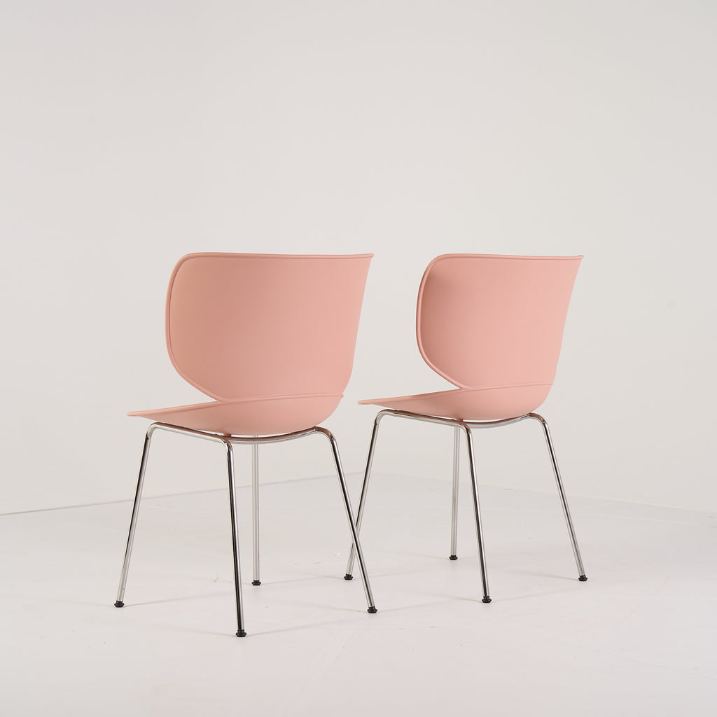 Hana Chairs Unupholstered Set of 2 by Moooi in Dusty Pink / Chrome, Non-Stacking | Floor Sample – Very Good | Shop Now | MO-MOO-8718282380360-141-Hero Image-2