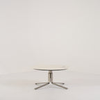 MOA Low Table by Ligne Roset in Chromed Base, White Marble-Effect Stoneware | Floor Sample – Very Good | Shop Now | MO-LIR-19501200-1157-Hero Image-6