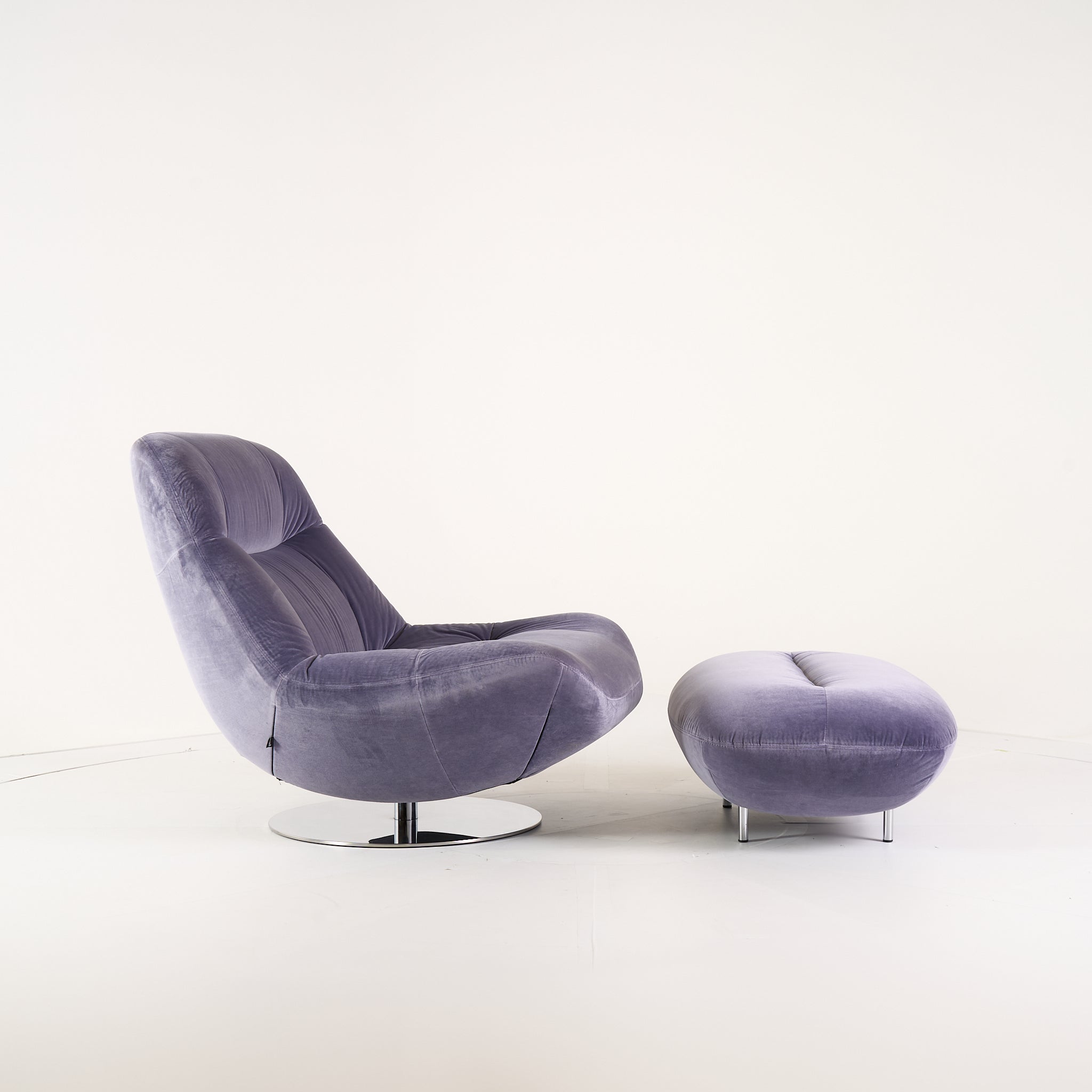 Manarola Swivelling Armchair w/ Footstool by Ligne Roset in Harald Pigeon | Floor Sample – Very Good | Shop Now | MO-LIR-14090200_14090350-1217-Hero Image-3