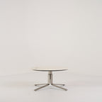MOA Low Table by Ligne Roset in Chromed Base, White Marble-Effect Stoneware | Floor Sample – Very Good | Shop Now | MO-LIR-19501200-1157-Hero Image-3