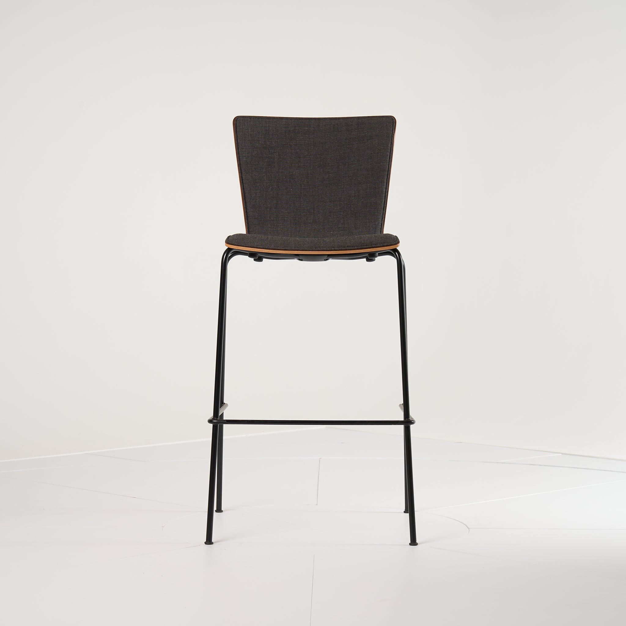 Vico Duo Barstool by Fritz Hansen in Front Upholstered, Walnut / Canvas 174 / Black | Gently Used – Good | Shop Now | MO-FHA-VM118-80-Hero Image-2